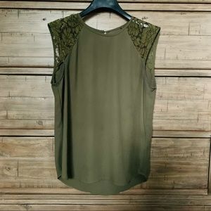 J. Crew Floral Lace Shoulder Top, Olive Green, S